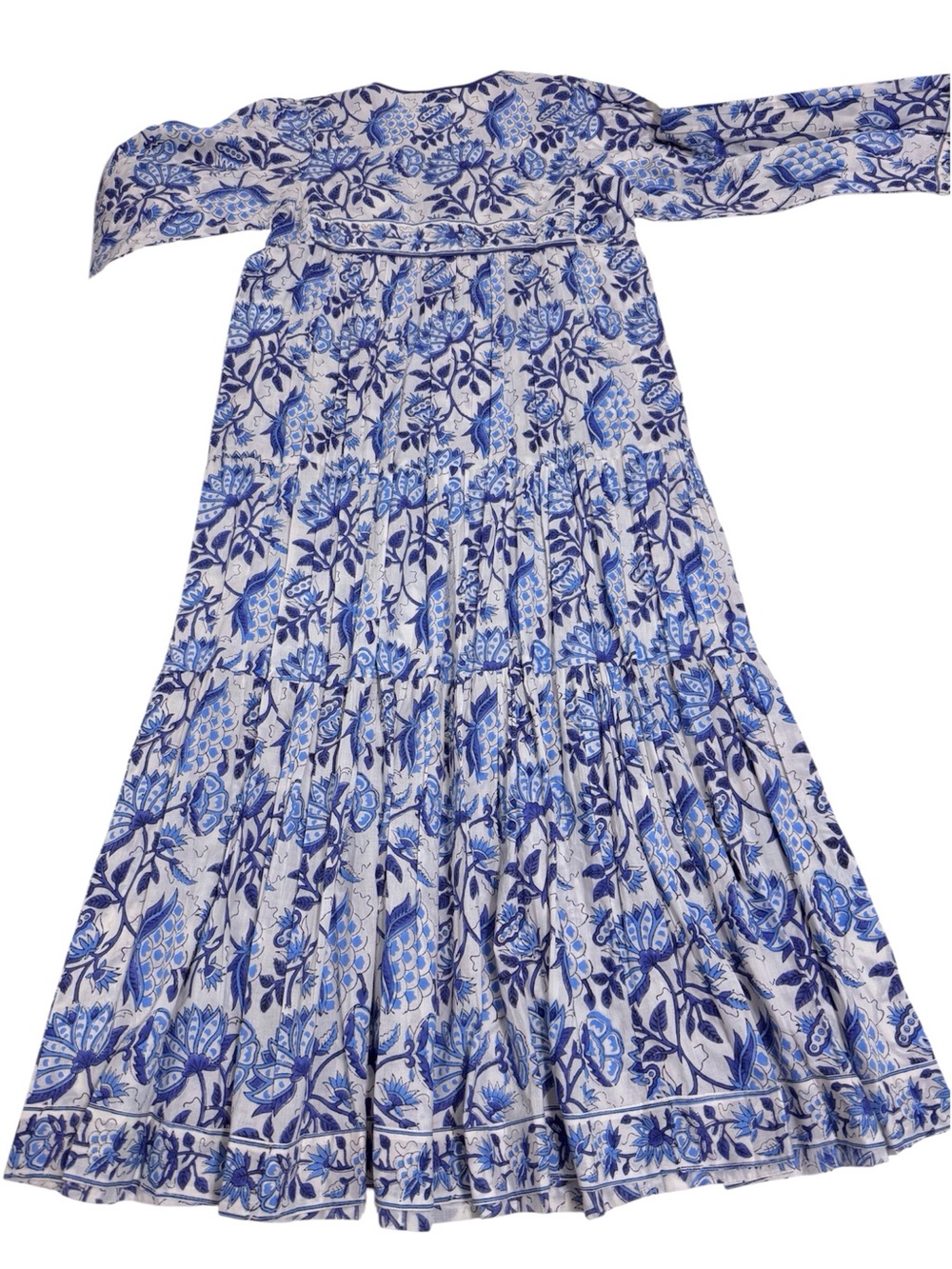 Karni Blue & White Cotton Floral Printed Maxi Dress Size Medium - Picture 9 of 10